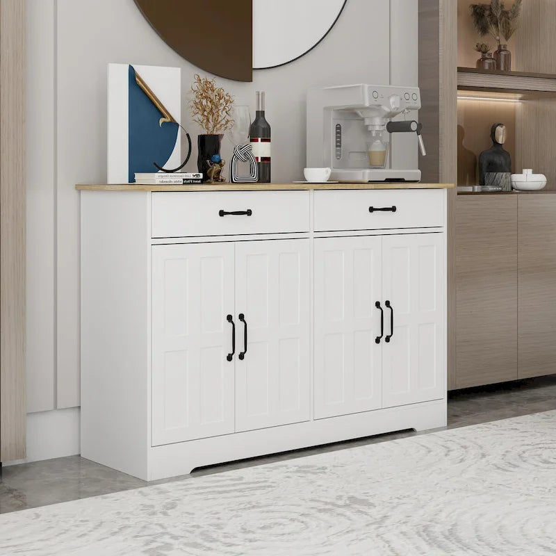 47.95" Farmhouse Buffet Cabinet Sideboard with 2 Drawers & 4 Doors - White