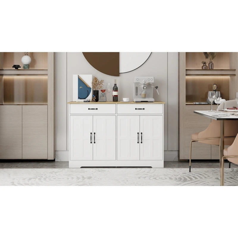 47.95" Farmhouse Buffet Cabinet Sideboard with 2 Drawers & 4 Doors - White