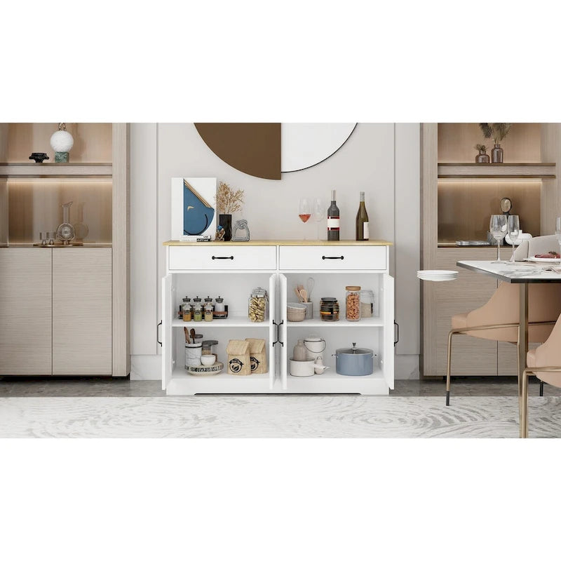 47.95" Farmhouse Buffet Cabinet Sideboard with 2 Drawers & 4 Doors - White