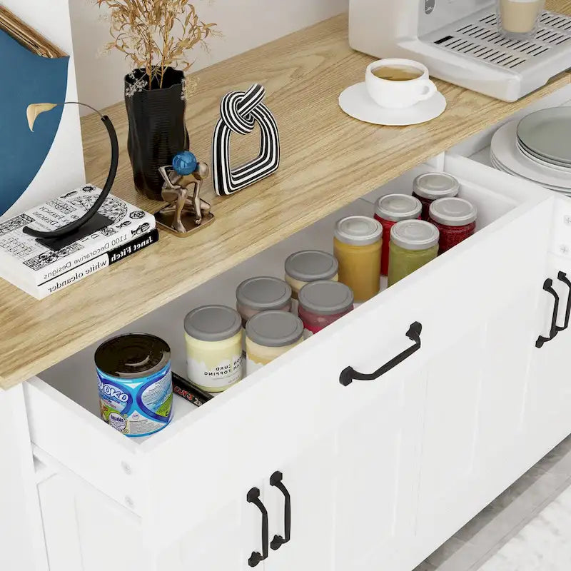 47.95" Farmhouse Buffet Cabinet Sideboard with 2 Drawers & 4 Doors - White