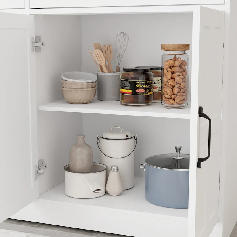 47.95" Farmhouse Buffet Cabinet Sideboard with 2 Drawers & 4 Doors - White