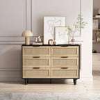43.316-Drawers Rattan Storage Cabinet Rattan Drawer,for Bedroom,Living Room,Black