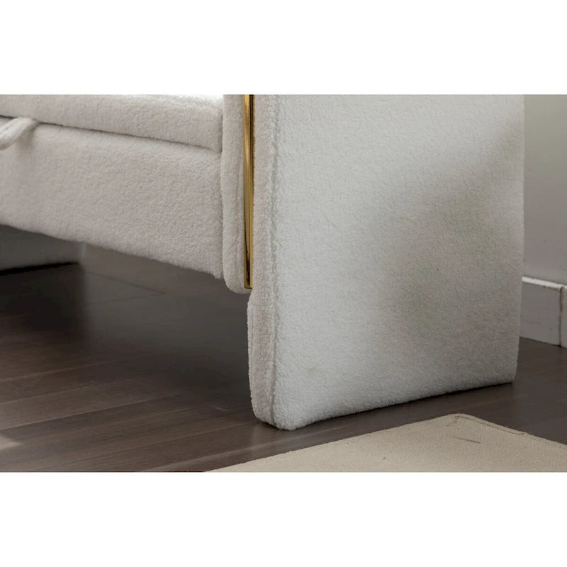 Teddy Fabric Storage Bench Bedroom Bench With Gold Metal Trim Strip For Living Room Bedroom Indoor