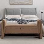 Teddy Fabric Storage Bench Bedroom Bench With Gold Metal Trim Strip For Living Room Bedroom Indoor