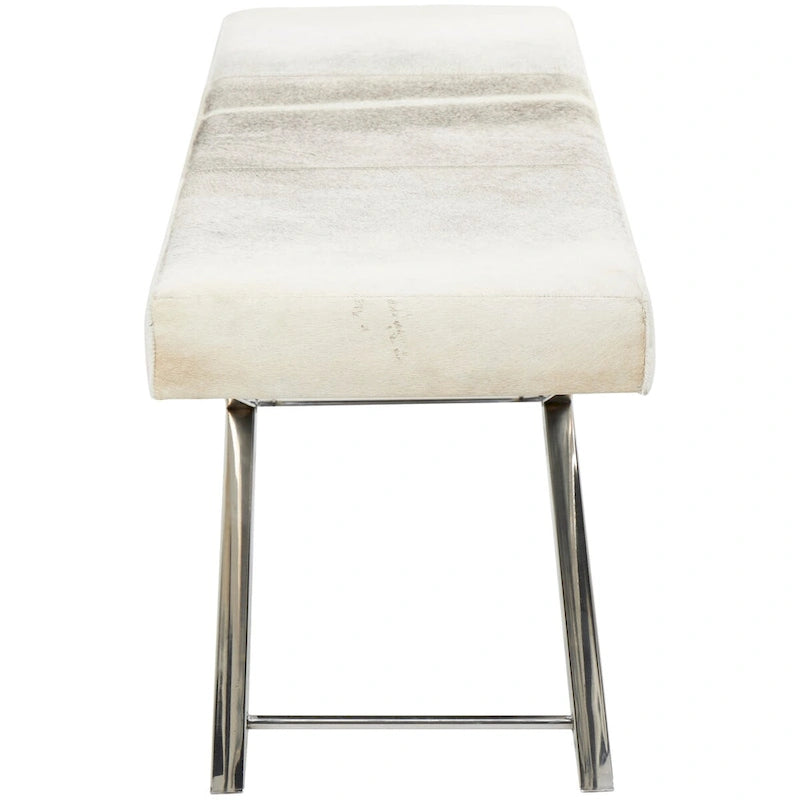 Leather Bench & Stool with Silver X-Base - Beige & Gray, Indoor Accent Seating
