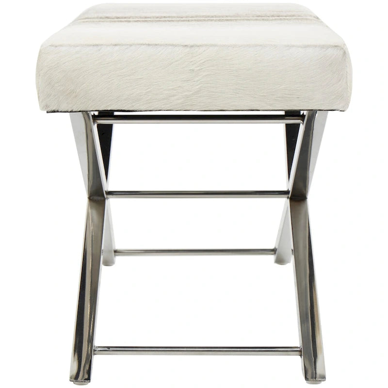 Leather Bench & Stool with Silver X-Base - Beige & Gray, Indoor Accent Seating