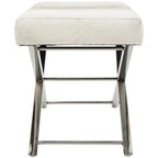 Leather Bench & Stool with Silver X-Base - Beige & Gray, Indoor Accent Seating