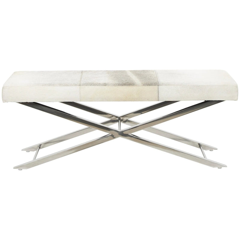 Leather Bench & Stool with Silver X-Base - Beige & Gray, Indoor Accent Seating