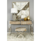 Leather Bench & Stool with Silver X-Base - Beige & Gray, Indoor Accent Seating