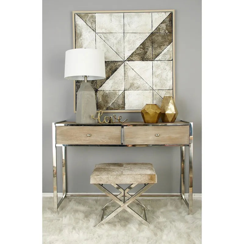 Leather Bench & Stool with Silver X-Base - Beige & Gray, Indoor Accent Seating