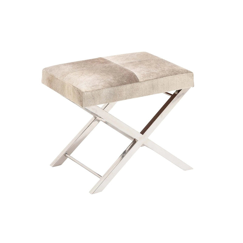 Leather Bench & Stool with Silver X-Base - Beige & Gray, Indoor Accent Seating