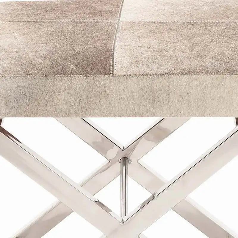 Leather Bench & Stool with Silver X-Base - Beige & Gray, Indoor Accent Seating