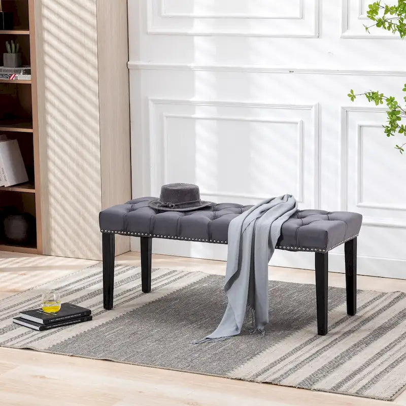 Upholstered Tufted Bench Ottoman Footrest Stool Accent Bench