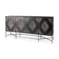 Two-Tone Brown Solid Wood 4-Cabinet Sideboard with Silver Frame