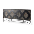 Two-Tone Brown Solid Wood 4-Cabinet Sideboard with Silver Frame