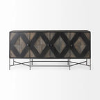 Two-Tone Brown Solid Wood 4-Cabinet Sideboard with Silver Frame