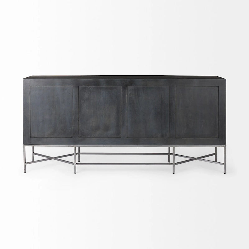 Two-Tone Brown Solid Wood 4-Cabinet Sideboard with Silver Frame