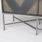 Two-Tone Brown Solid Wood 4-Cabinet Sideboard with Silver Frame