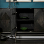 Two-Tone Brown Solid Wood 4-Cabinet Sideboard with Silver Frame