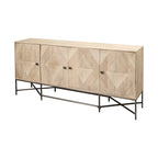 Two-Tone Brown Solid Wood 4-Cabinet Sideboard with Silver Frame