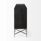 Two-Tone Brown Solid Wood 4-Cabinet Sideboard with Silver Frame