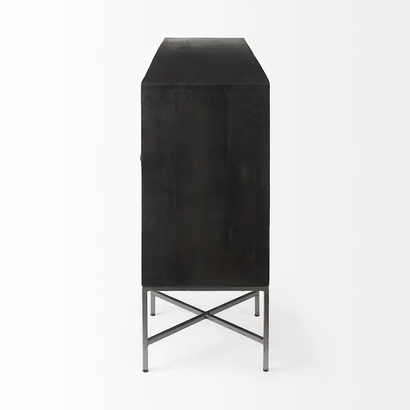 Two-Tone Brown Solid Wood 4-Cabinet Sideboard with Silver Frame