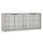 86" Reclaimed Pine Sideboard with Grid Pattern - Adjustable Shelves, Transitional Style