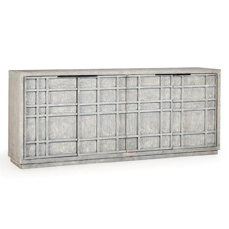 86" Reclaimed Pine Sideboard with Grid Pattern - Adjustable Shelves, Transitional Style