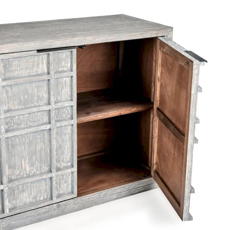 86" Reclaimed Pine Sideboard with Grid Pattern - Adjustable Shelves, Transitional Style