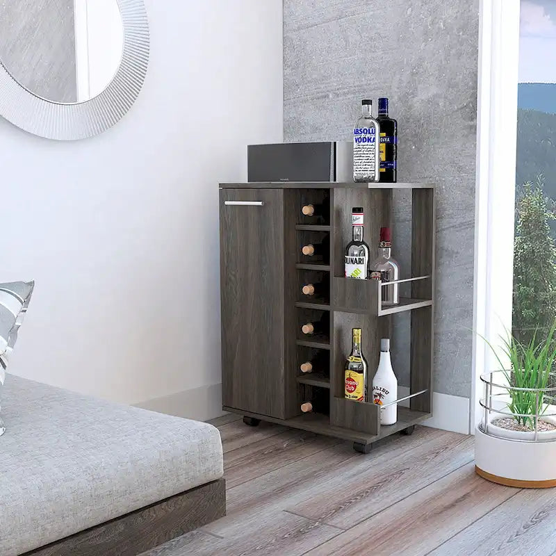 2-Shelf 6-Bottle Bar Cart with Division - Dark Walnut