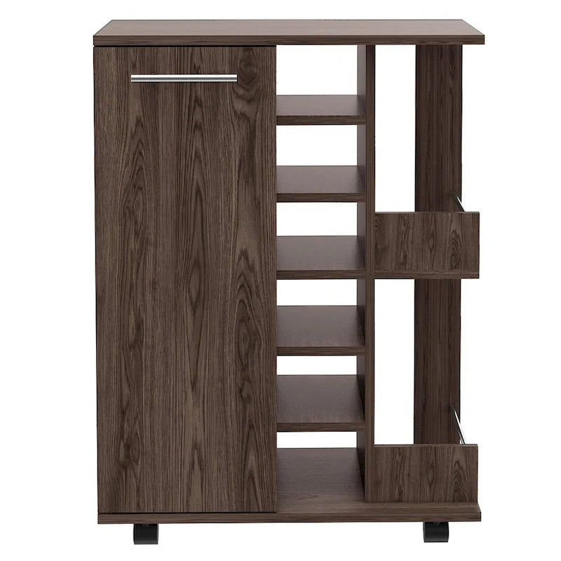 2-Shelf 6-Bottle Bar Cart with Division - Dark Walnut