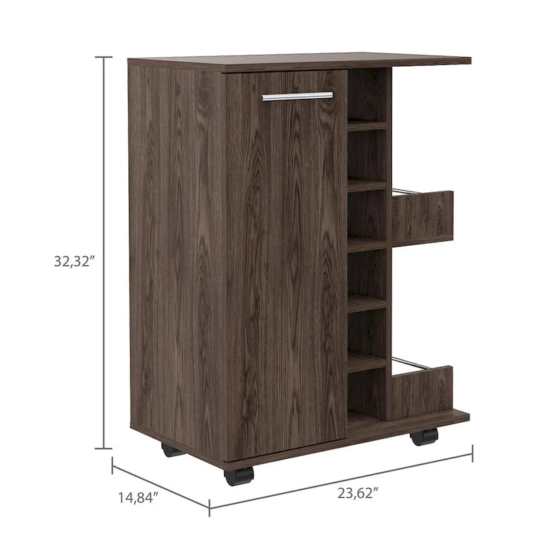 2-Shelf 6-Bottle Bar Cart with Division - Dark Walnut
