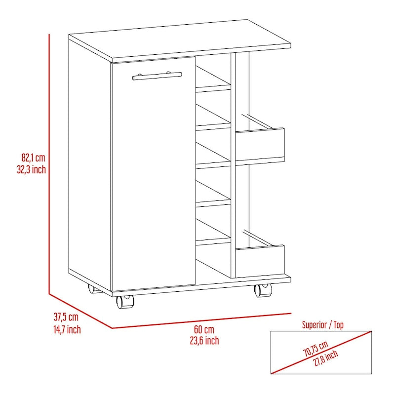 2-Shelf 6-Bottle Bar Cart with Division - Dark Walnut