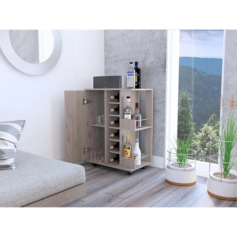 2-Shelf 6-Bottle Bar Cart with Division - Dark Walnut