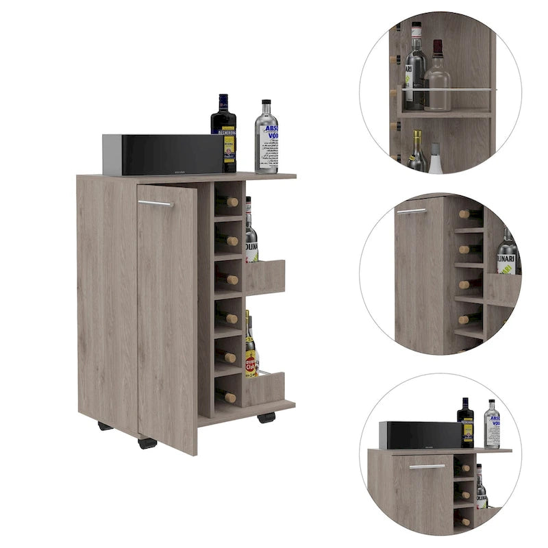 2-Shelf 6-Bottle Bar Cart with Division - Dark Walnut