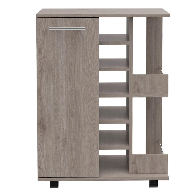 2-Shelf 6-Bottle Bar Cart with Division - Dark Walnut
