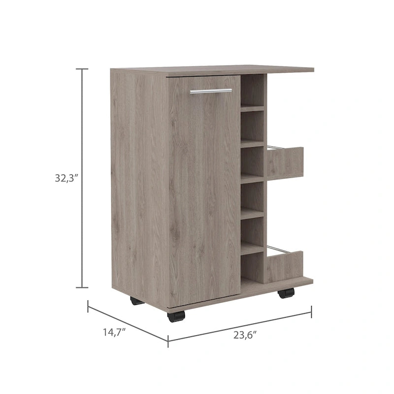 2-Shelf 6-Bottle Bar Cart with Division - Dark Walnut