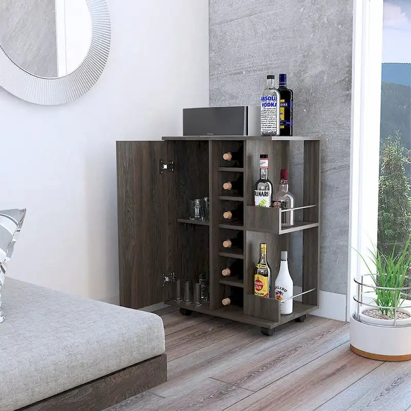 2-Shelf 6-Bottle Bar Cart with Division - Dark Walnut