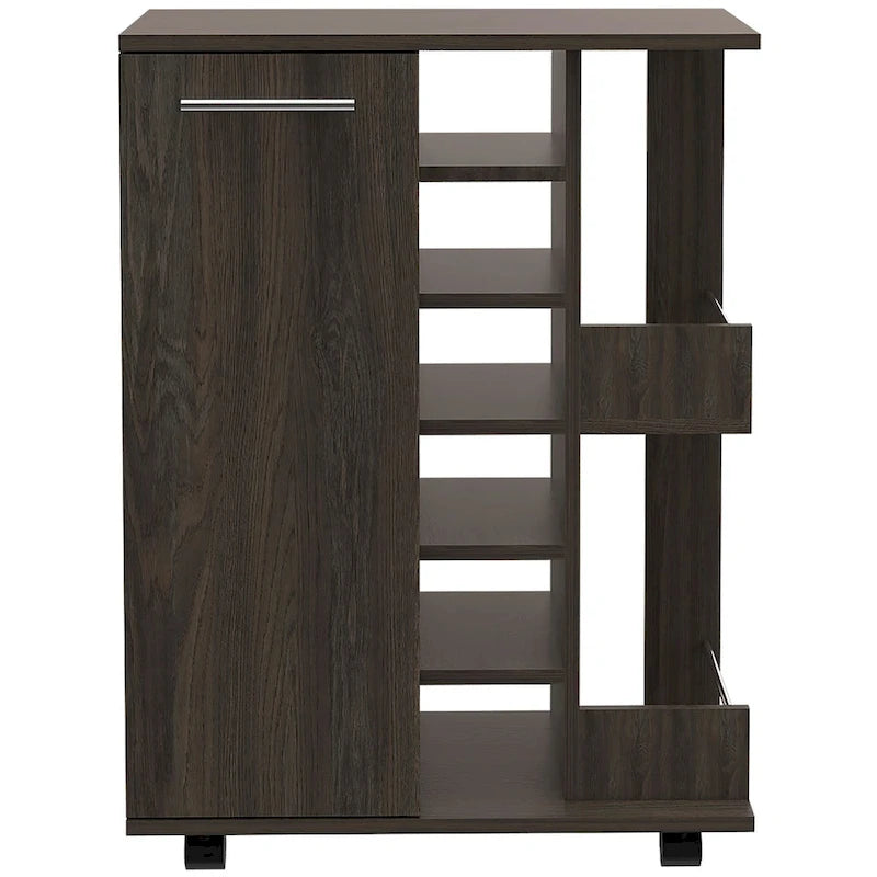 2-Shelf 6-Bottle Bar Cart with Division - Dark Walnut