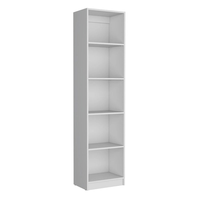 Slim 5-Tier Bookcase with White Finish - Office Storage