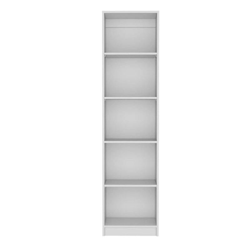 Slim 5-Tier Bookcase with White Finish - Office Storage