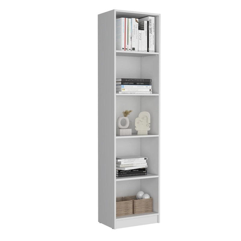 Slim 5-Tier Bookcase with White Finish - Office Storage