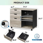 Wood File Cabinet, Mobile Lateral Filing Cabinet - 15.7D x 31.3W x 24.7H