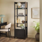 22" Narrow Bookshelf with Drawer - 5 Shelves, Reeded Front, MDF