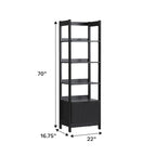 22" Narrow Bookshelf with Drawer - 5 Shelves, Reeded Front, MDF