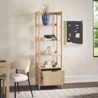 22" Narrow Bookshelf with Drawer - 5 Shelves, Reeded Front, MDF