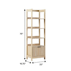 22" Narrow Bookshelf with Drawer - 5 Shelves, Reeded Front, MDF