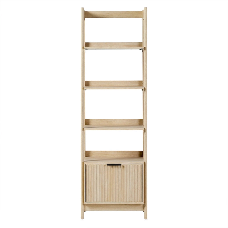 22" Narrow Bookshelf with Drawer - 5 Shelves, Reeded Front, MDF