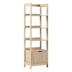 22" Narrow Bookshelf with Drawer - 5 Shelves, Reeded Front, MDF