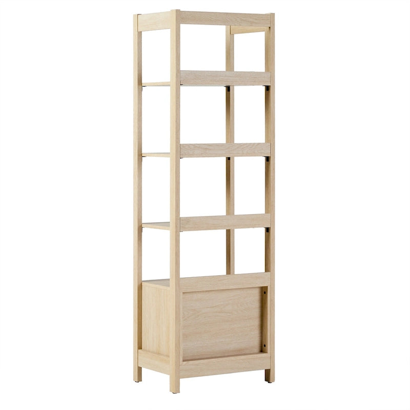 22" Narrow Bookshelf with Drawer - 5 Shelves, Reeded Front, MDF
